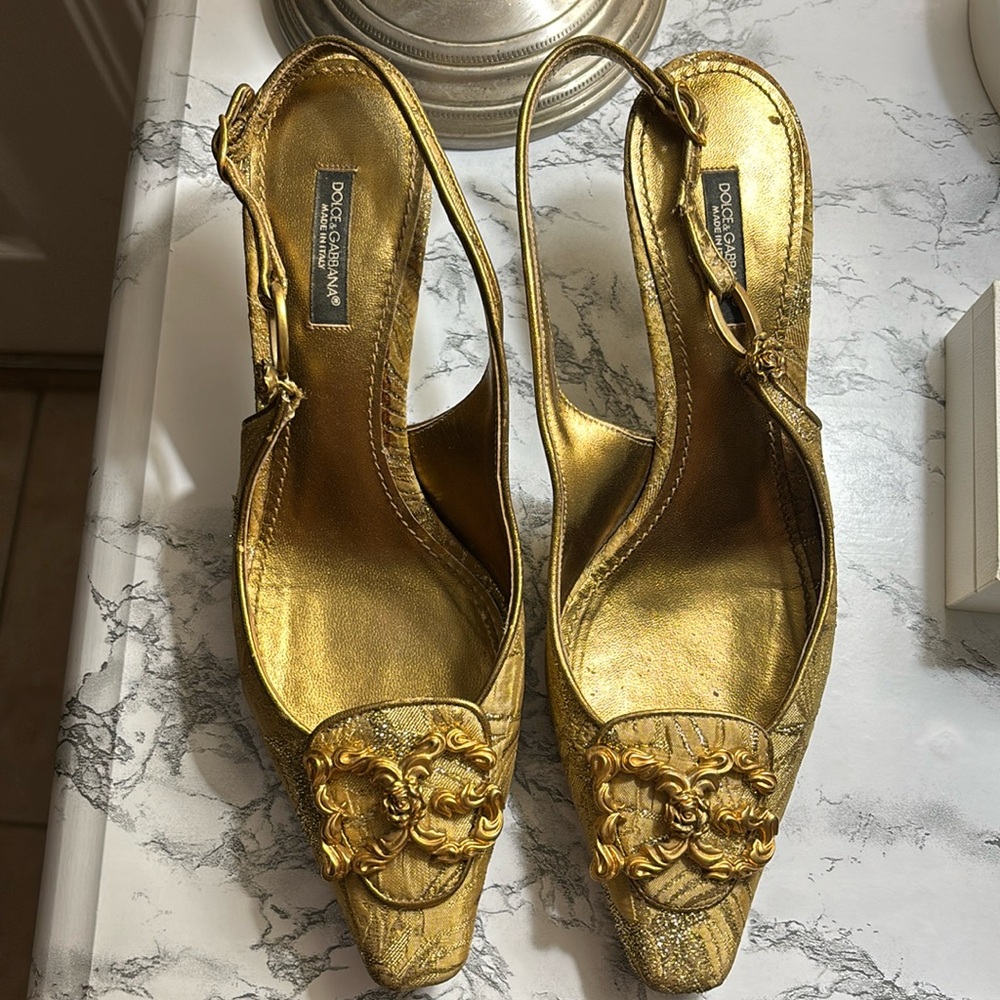Dolce & Gabbana Gold Metallic Slingback Heels